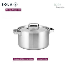 Batterie de casseroles Ruby - Inox - Casserole ø 16, 18, 20, 24 cm & Casserole ø 16 cm - Compatible induction - 5 pièces