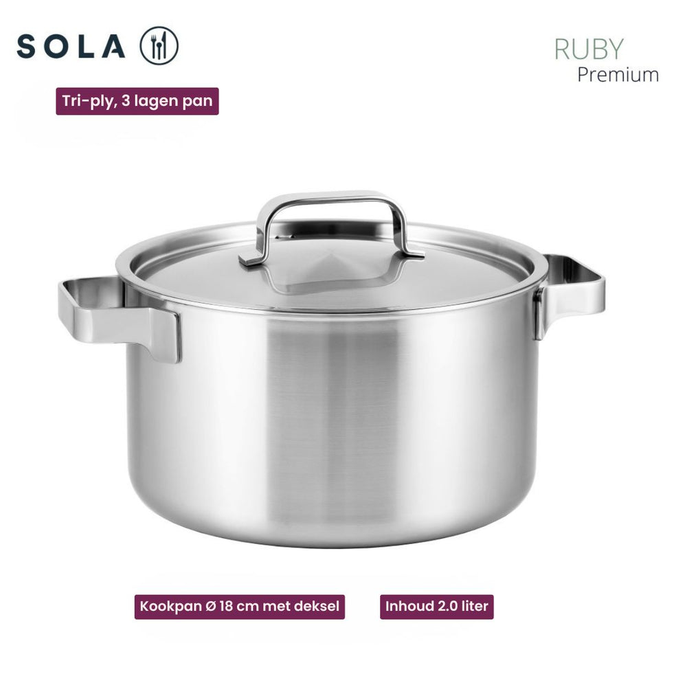 Batterie de casseroles Ruby - Inox - Casserole ø 16, 18, 20, 24 cm & Casserole ø 16 cm - Compatible induction - 5 pièces