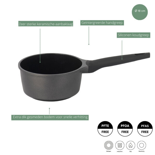 Poêle en acier avec couvercle Sola Ceramic Deluxe - Compatible induction - Revêtement antiadhésif en céramique - ø 18 cm