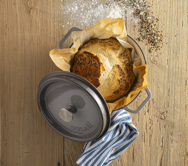 Poêle à frire Sola en fonte avec couvercle - Grise - ø 28 cm / 5 litres - Revêtement antiadhésif émaillé