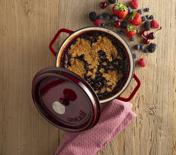 Poêle en fonte Sola avec couvercle - Rouge - ø 28 cm / 5 litres - Revêtement antiadhésif émaillé