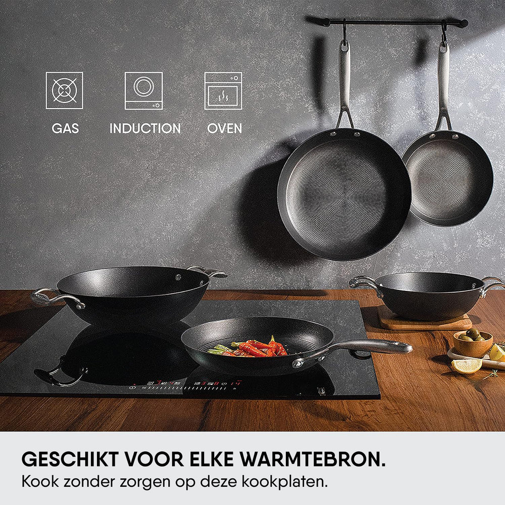 Stahl Cookware Poêle wok Fonte Légère - 28 cm - Convient également à l'induction