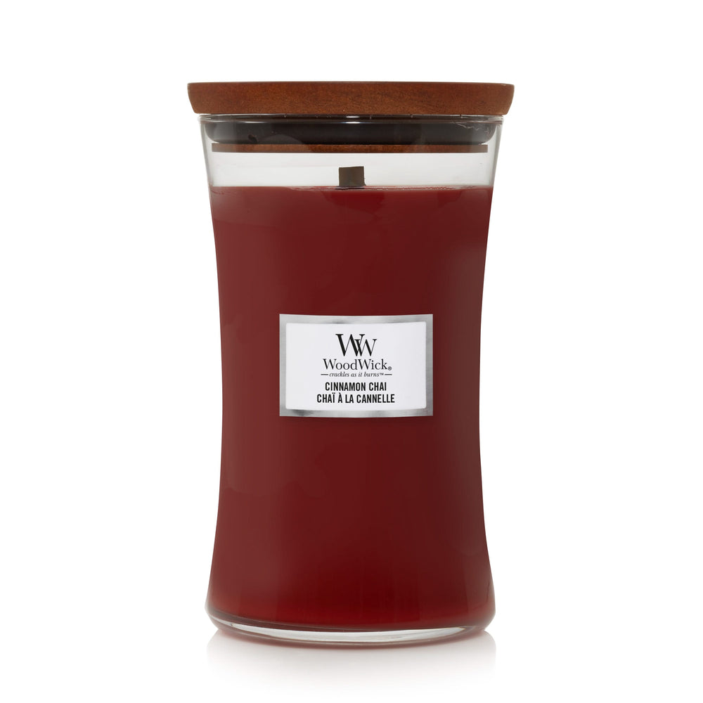 Bougie parfumée WoodWick grande taille Cannelle Chai - 18 cm / ø 10 cm