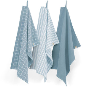 Torchons de cuisine Walra - Stripes & Blocks Bleu Jeans - 50 x 70 cm - 3 Pièces
