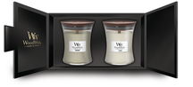 Ensemble cadeau WoodWick Bougie parfumée moyenne Fireside & Linen - 2 pièces