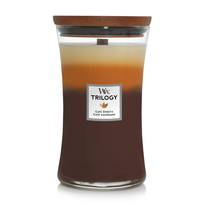 Bougie parfumée WoodWick Trilogy Café Sweets - Grande taille - 18 cm / ø 10 cm