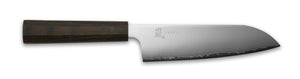Couteau Yaxell Santoku Hana 16,5 cm - acier inoxydable 3 couches - manche en bois Pakka marron foncé