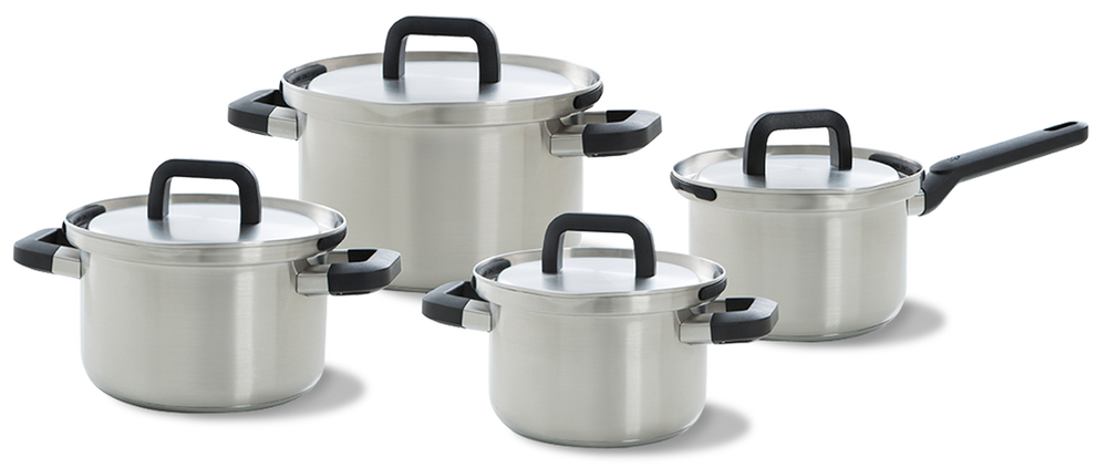 Ensemble de casseroles BK Flow Cool en acier inoxydable 4 pièces.