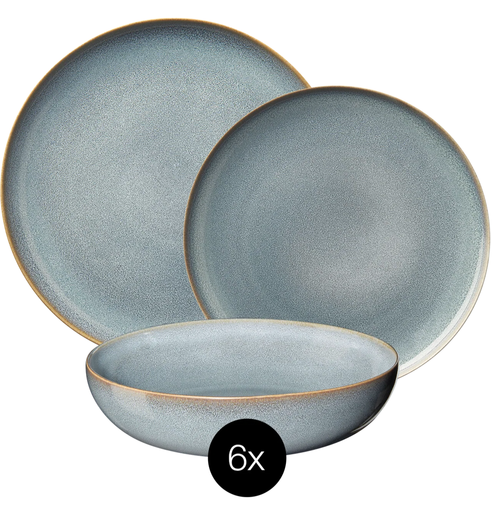 Service de vaisselle ASA Selection Saisons - Denim - 18 pièces / 6 personnes - 6 Assiette plates, 6 assiettes à petit-déjeuner en 6 bols