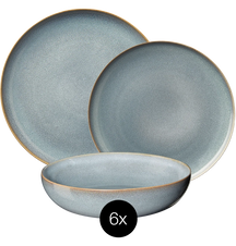 Service de vaisselle ASA Selection Saisons - Denim - 18 pièces / 6 personnes - 6 Assiette plates, 6 assiettes à petit-déjeuner en 6 bols