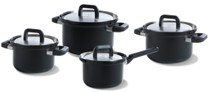 Ensemble de casseroles BK  Flow Cool Noir - 4 pièces - en inox - casseroles ø 16, 18, 20 & 16 cm 