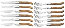 Couverts à steak Blackwell Laguiole - Couteaux à steak & Fourchettes à steak - Bois d'olivier - 12 pièces