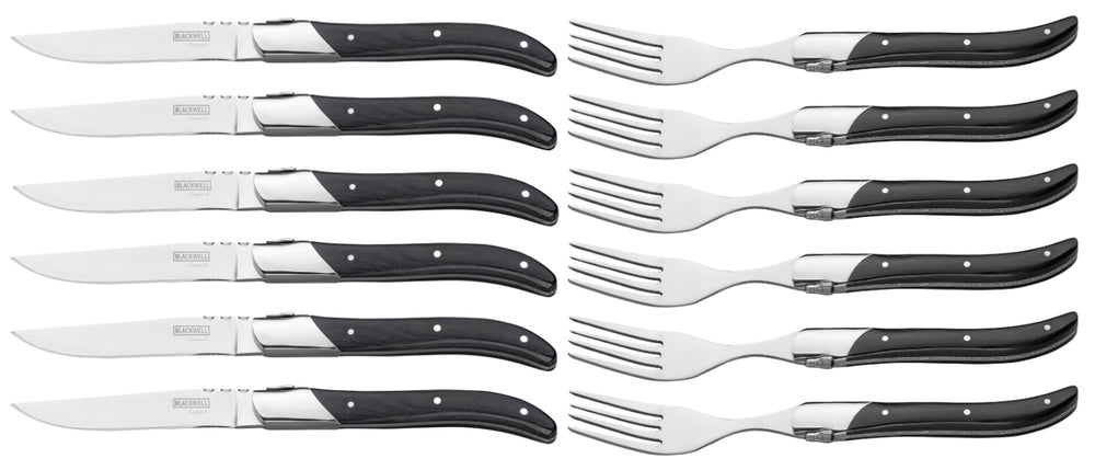 Couverts à steak Blackwell Laguiole - Couteaux à steak & Fourchettes à steak - Bois de pakkahout - 12 pièces