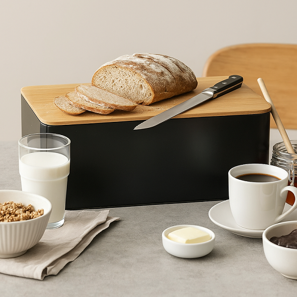 Boîte à pain Cookinglife avec étagère - Noir mat