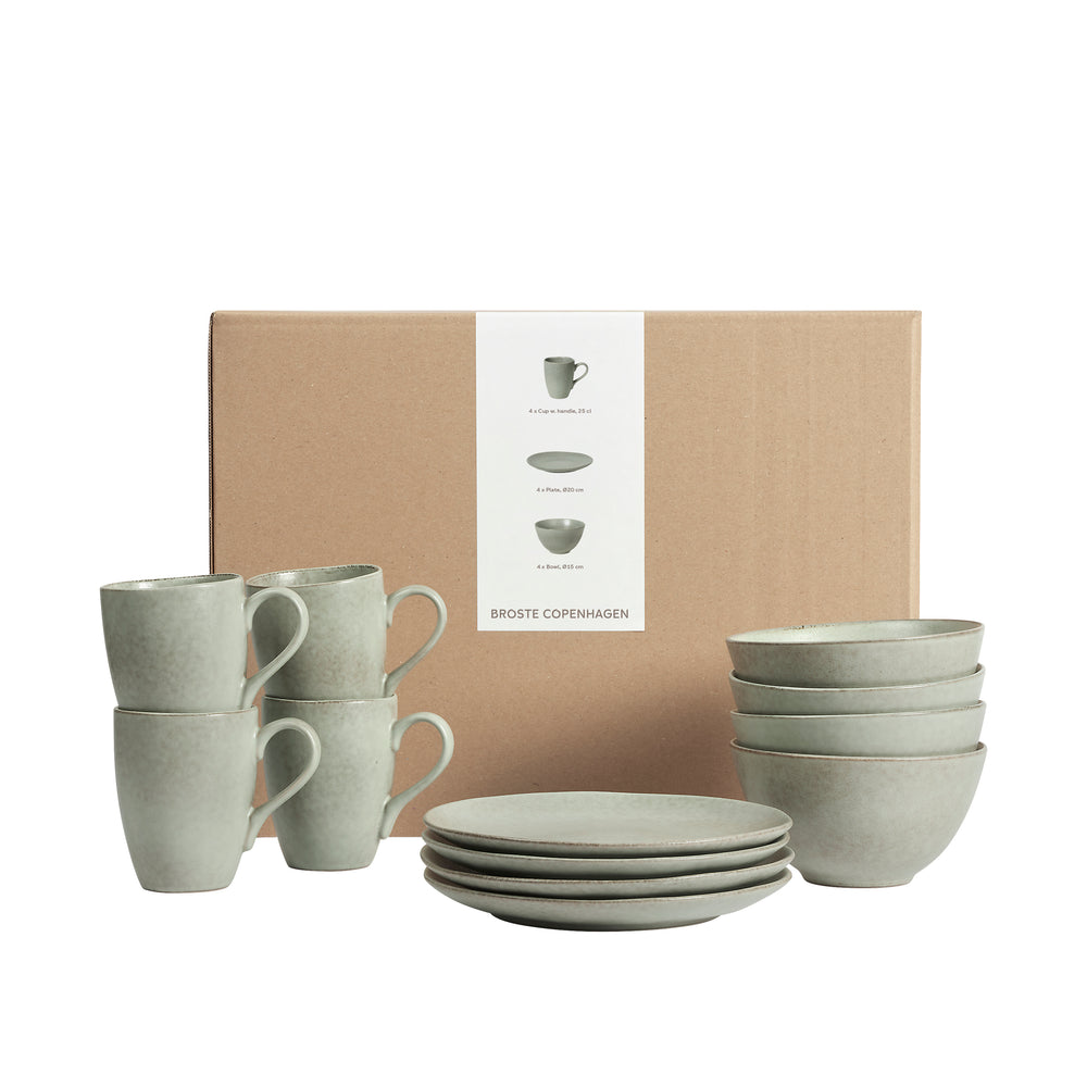 Ensemble de petit-déjeuner Broste Copenhagen Nordic Marsh 12 pièces / 4 personnes - 4 assiettes à petit-déjeuner, 4 bols et 4 tasses