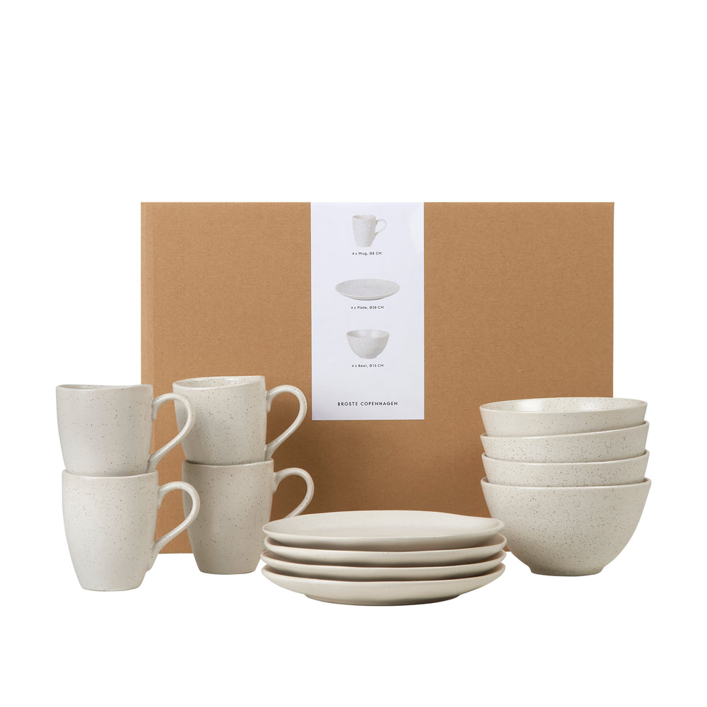 Ensemble de petit-déjeuner Broste Copenhagen Nordic Vanilla 12 pièces / 4 personnes - 4 assiettes à petit-déjeuner, 4 bols et 4 tasses
