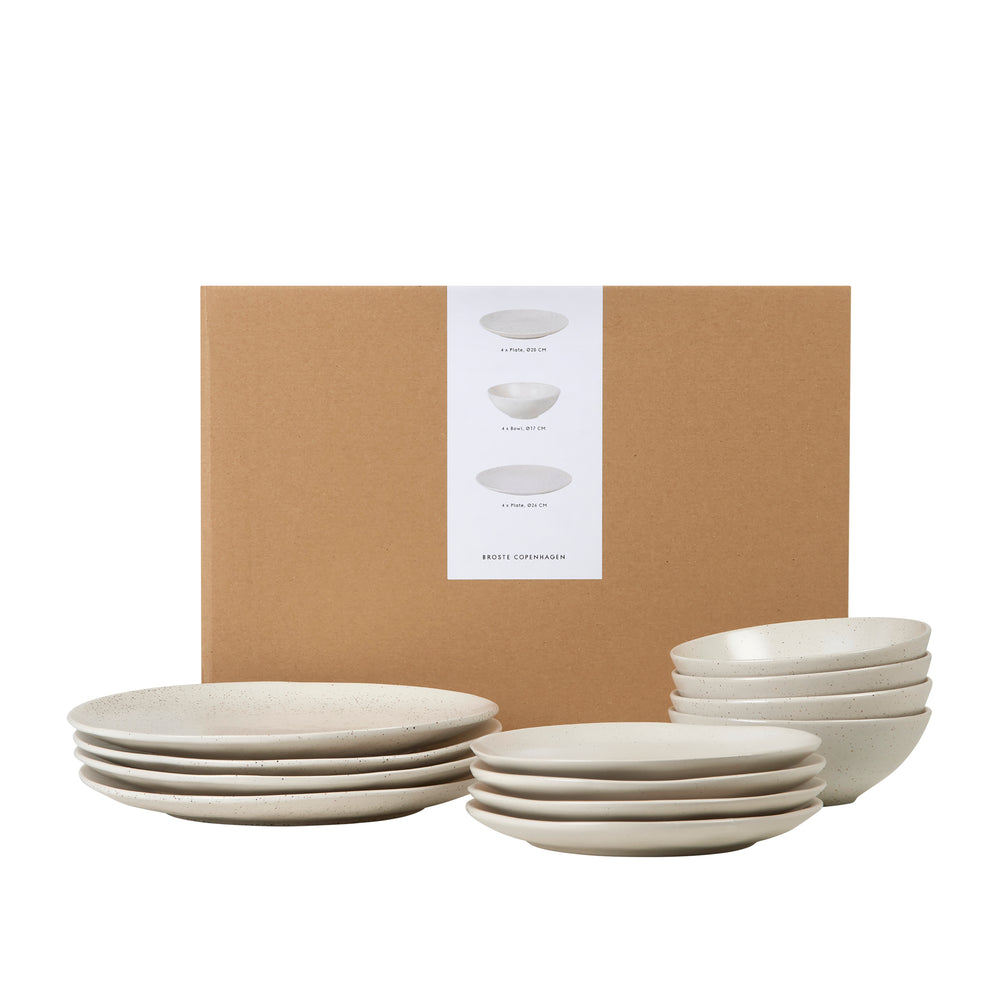 Ensemble de vaisselle Broste Copenhagen Nordic Vanilla 12 pièces / 4 personnes - 4 assiettes à diner, 4 assiettes à petit-déjeuner et 4 bols