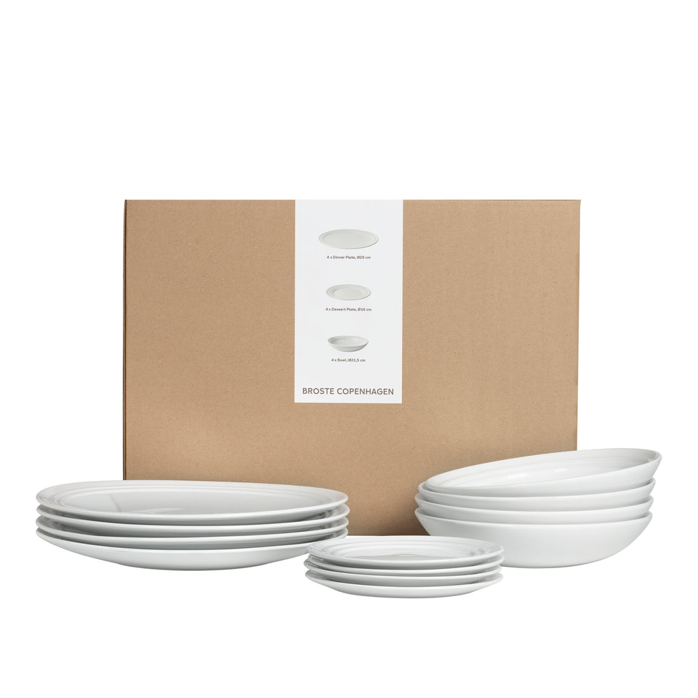 Ensemble de vaisselle Broste Copenhagen Stevns 12 pièces / 4 personnes - 4 assiettes à diner, 4 assiettes à petit-déjeuner et 4 assiettes creuses
