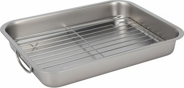 Plat à rôtir Cookinglife + grille - Acier inoxydable - 37 x 28 x 5,5 cm