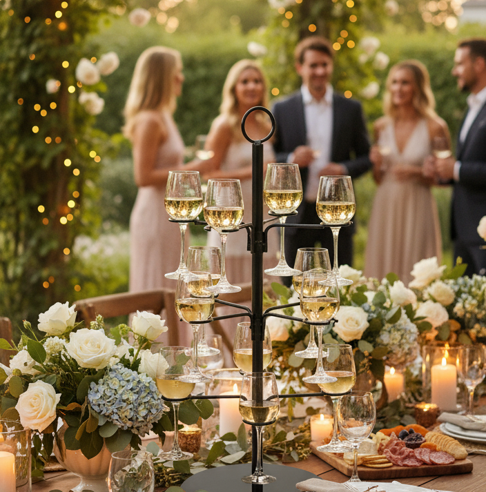 Présentoir à cocktails Cookinglife pour 12 verres – Présentoir à cocktails et étagère – Support à verres – Tour de service – Noir