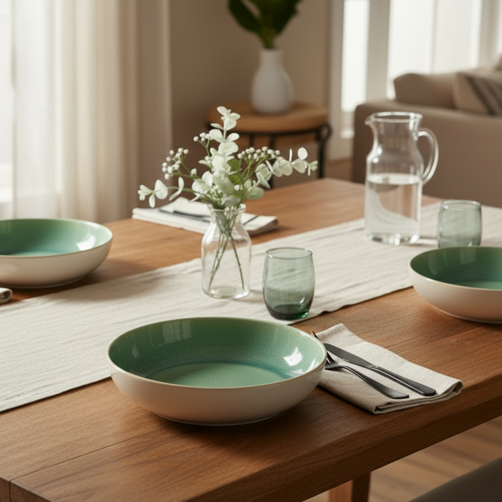 Assiettes creuses Cookinglife / Assiettes à pâtes Serene Green ø 23 cm - Faïence - 4 pieces