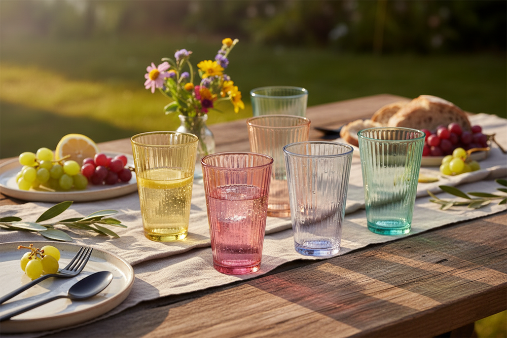 Waterglazen 300 ml Glas - Set van 6 Kleurige Drinkglazen - Cookinglife