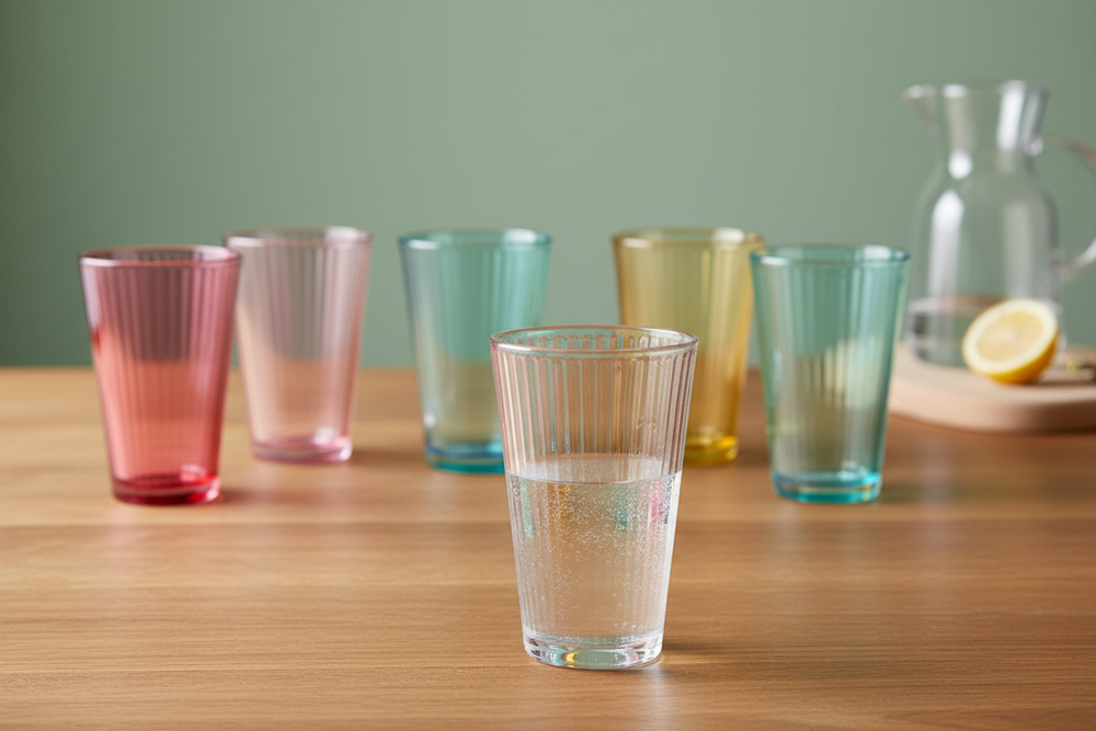 Waterglazen 300 ml Glas - Set van 6 Kleurige Drinkglazen - Cookinglife