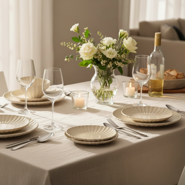 Service de vaisselle Cardida Cookinglife Beige 18 pièces / 6 personnes - 6 assiettes plates, 6 assiettes à dessert et 6 bols