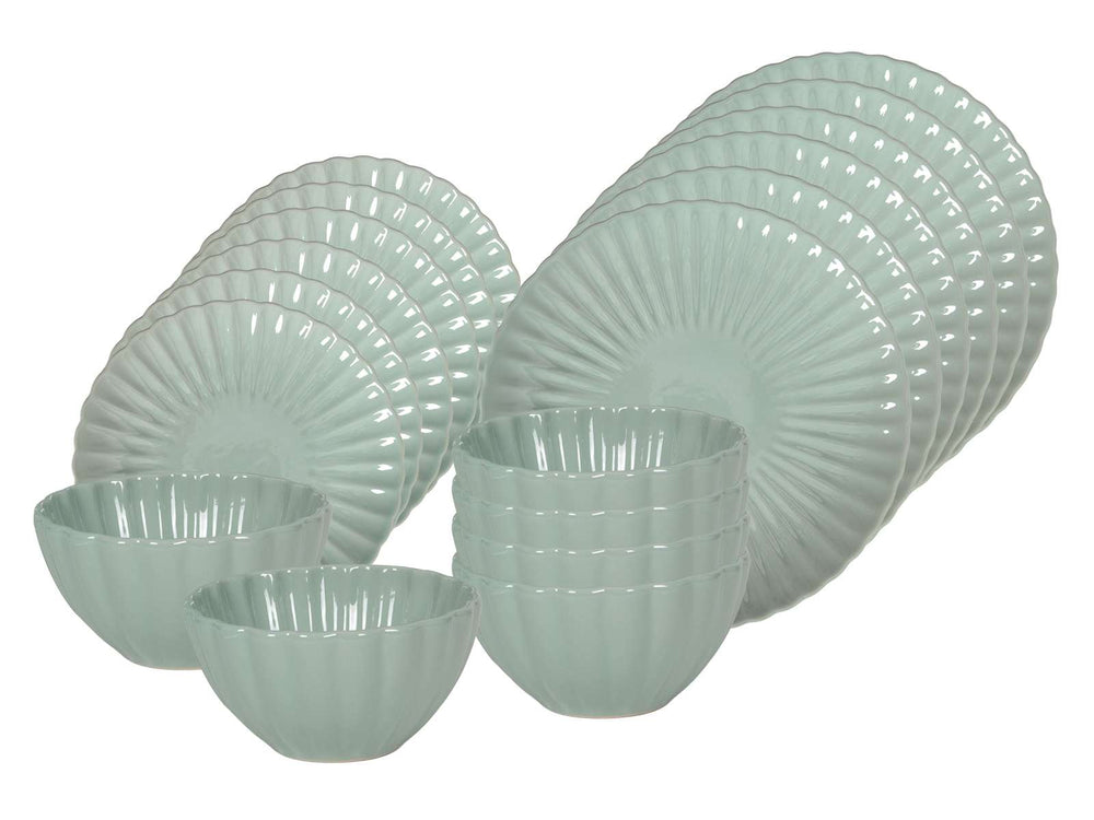 Service de vaisselle Cookinglife Cardida Vert 18 pièces / 6 personnes - 6 assiettes plates, 6 assiettes à dessert et 6 bols