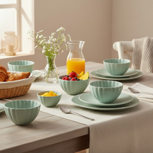 Service de vaisselle Cookinglife Cardida Vert 18 pièces / 6 personnes - 6 assiettes plates, 6 assiettes à dessert et 6 bols