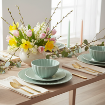 Service de vaisselle Cookinglife Cardida Vert 18 pièces / 6 personnes - 6 assiettes plates, 6 assiettes à dessert et 6 bols