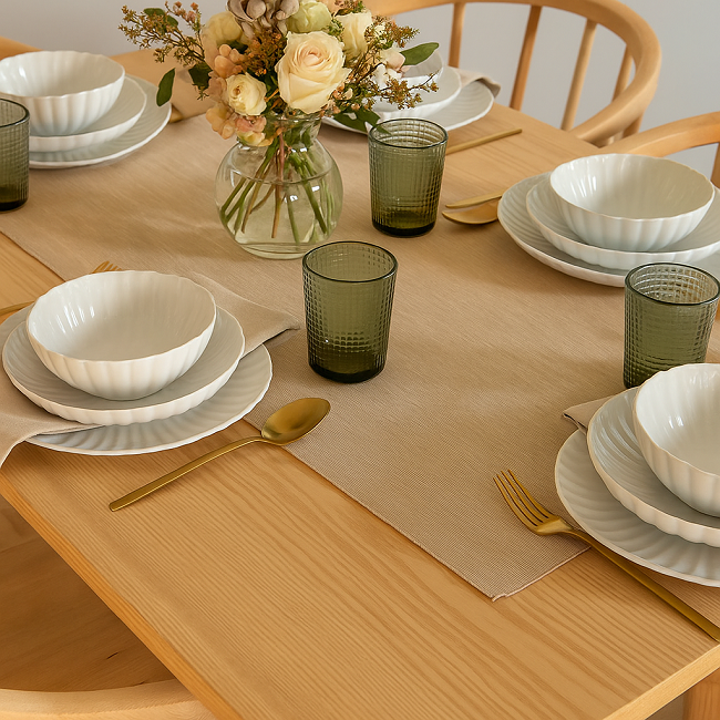 Service de vaisselle Cookinglife Cardida Off White 18 pièces / 6 personnes - 6 assiettes à dîner, 6 assiettes à petit-déjeuner et 6 bols