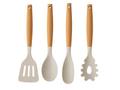Ensemble d'ustensiles de cuisine Cookinglife - Ensemble de cuisson - bois beige 4 pièces - Spatule, cuillère de service, cuillère à salade & cuillère à spaghetti