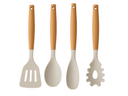 Ensemble d'ustensiles de cuisine Cookinglife - Ensemble de cuisson - bois beige 4 pièces - Spatule, cuillère de service, cuillère à salade & cuillère à spaghetti