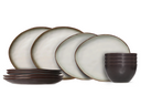 Service de vaisselle Cosy & Trendy Plato Mat Organic 12 pièces / 4 personnes - 4 Assiette plates, 4 assiettes à petit-déjeuner en 4 bols