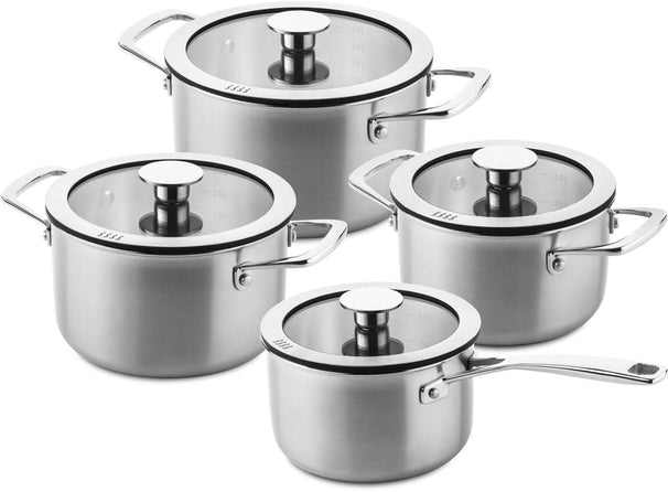 Batterie de casseroles DUCQ (Casserole ø 18 / 20 / 20 cm + Casserole ø 16 cm) + Couvercles - Casserole DUCQ avec couvercle - Aspiration descendante - Inox - ø 16 cm Inox - Set 4 pièces