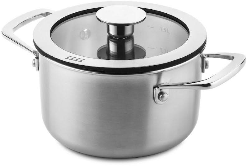 DUCQ Set de poêles (Casserole ø 16 / 18 / 20 / 24 cm + Casserole ø 16 cm + Poêle ø 26 cm) + Couvercles - Aspiration descendante - Inox - Set 6 pièces 