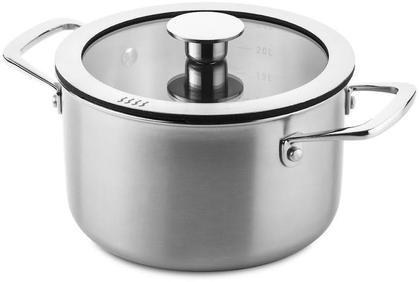 DUCQ Set de poêles (Casserole ø 16 / 18 / 20 / 24 cm + Casserole ø 16 cm + Poêle ø 26 cm) + Couvercles - Aspiration descendante - Inox - Set 6 pièces 