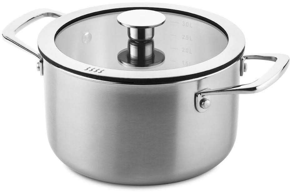 DUCQ Set de poêles (Casserole ø 16 / 18 / 20 / 24 cm + Casserole ø 16 cm + Poêle ø 26 cm) + Couvercles - Aspiration descendante - Inox - Set 6 pièces 