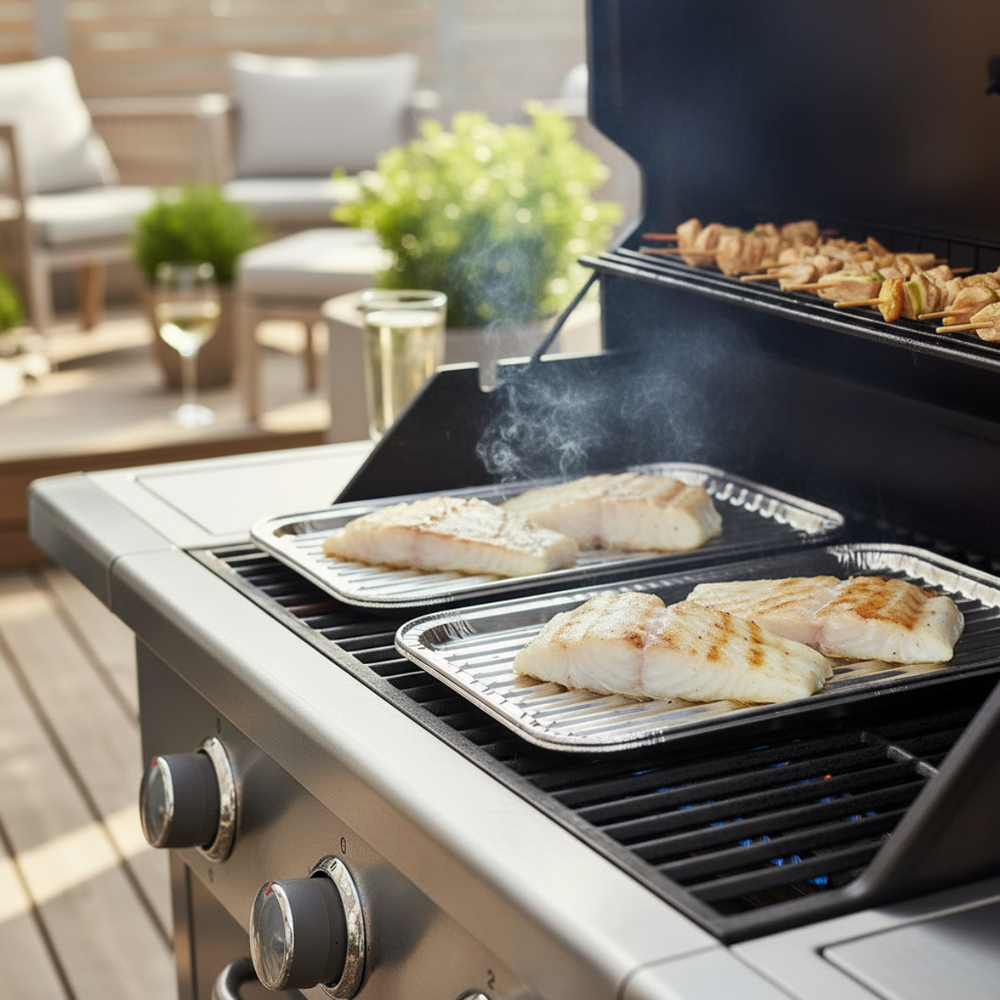Plateaux de cuisson en aluminium Cookinglife pour barbecue / Plateau de cuisson pour barbecue / Plat à griller 28 x 23 cm - 15 pièces