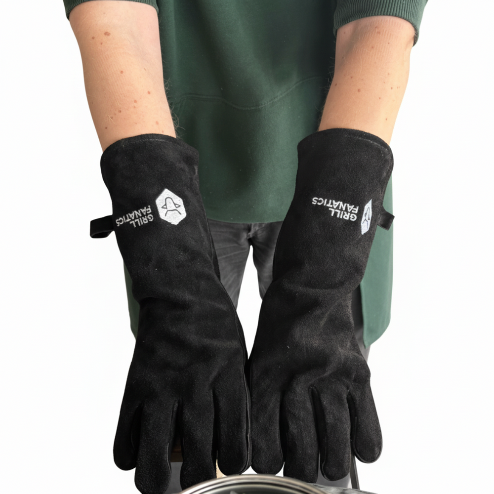 Gants de barbecue/four Cookinglife en cuir noir, résistants à 500 °C - Lot de 2