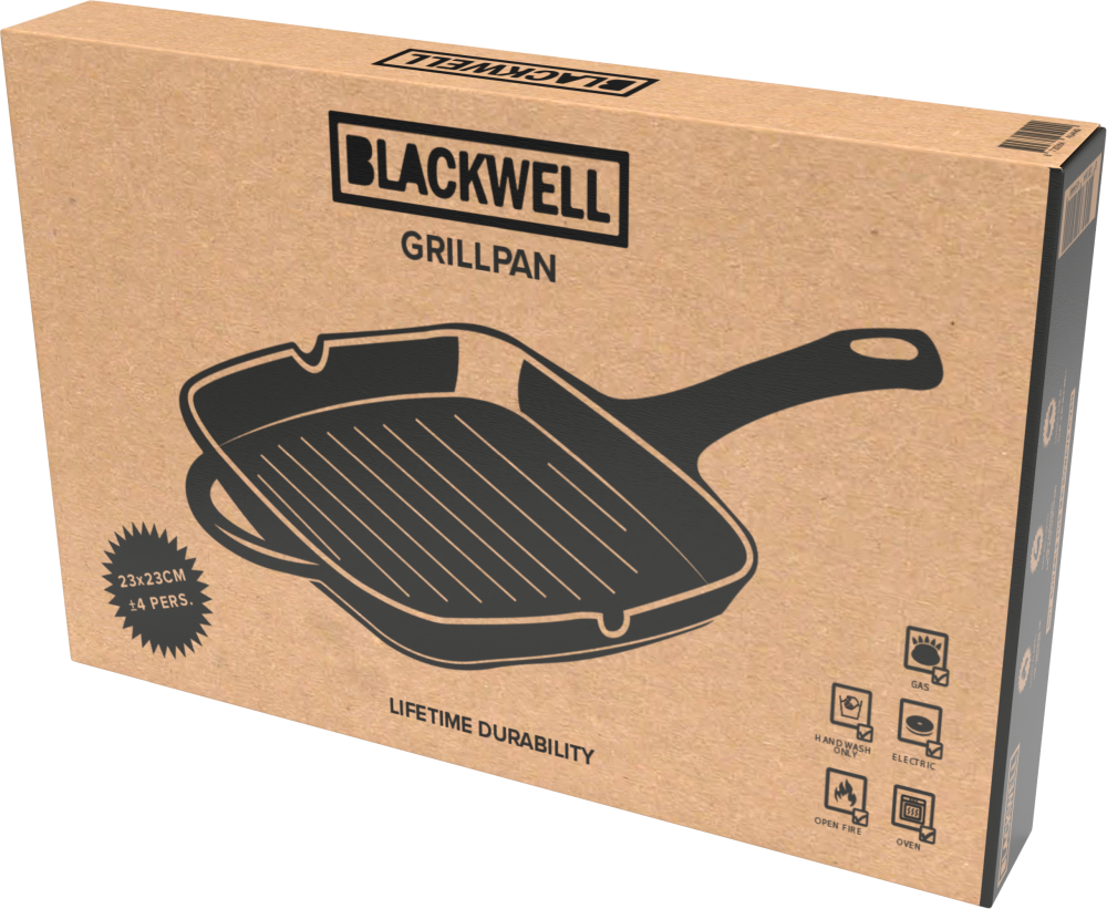 Poêle grill Blackwell en fonte - 23 x 23 cm - Sans revêtement antiadhésif