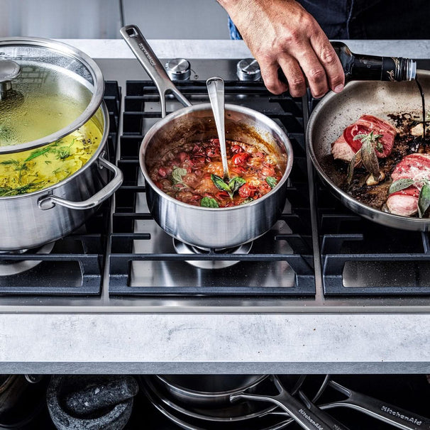 Ensemble de casseroles KitchenAid Multi-Ply Stainless Steel 4 pièces - Casseroles Ø16/20/24 cm & Poêle à frire ø 24 cm