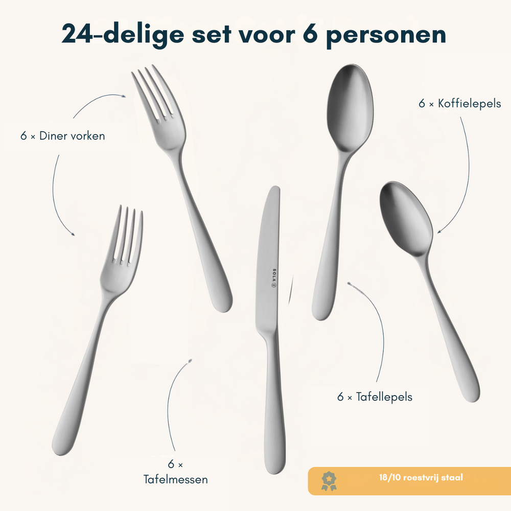Ensemble de couverts Sola Nordica MAT - Acier inoxydable 18/10 - 24 pièces / 6 personnes