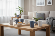 Mokken Siaki - Wit / Blauw / Grijs 350 ml - Porselein - 6 stuks - Cookinglife