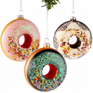 Ensemble de boules de Noël Nordic Light - en verre - Donuts - 100 mm - 3 pièces