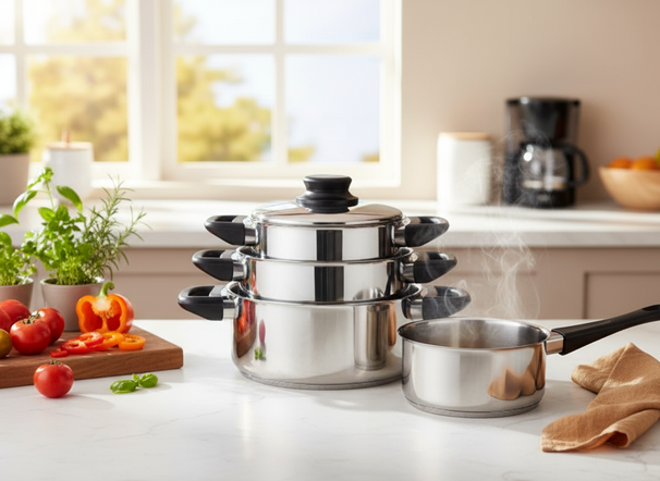 Cookinglife Batterie de Cuisine Acier Inoxydable / Noir 4 Pièces