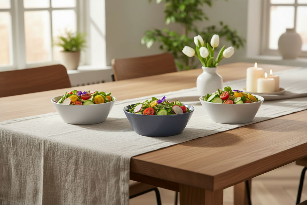 Saladeschalen Siaki - Wit / Blauw / Grijs ø 25 cm - Porselein - 3 stuks - Cookinglife