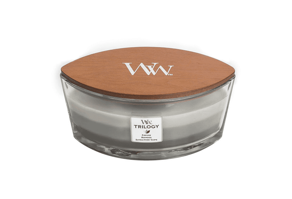 Bougie parfumée en bois WoodWick Ellipse Trilogy Warm Woods - 9 cm / 19 cm