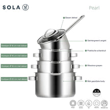 Sola Set de poêles Pearl - 4 pièces - Compatible induction - Inox - Casserole ø 16 / 18 / 20 cm - Casserole ø 16 cm